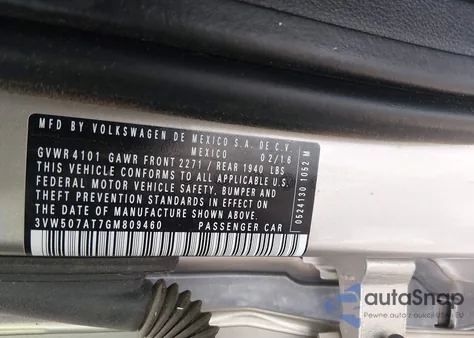 2016 Volkswagen Beetle 1.8T S из США, поврежденный, VIN 3VW507AT7GM809460